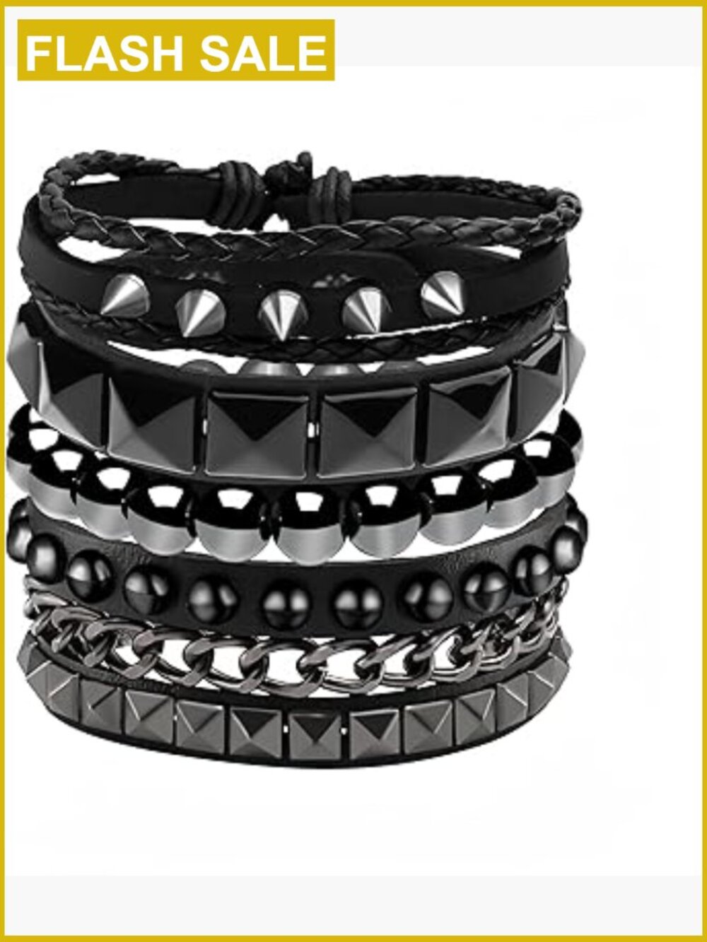 Punk Rock Studded Leather Cuff Bracelet Set 4 Pcs